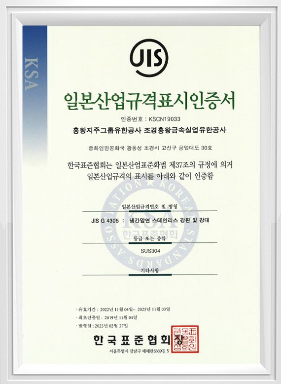 JIS Certificate